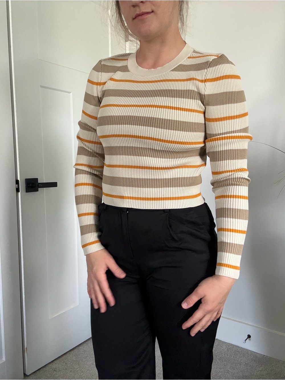 Vero Moda Cream, Taupe & Mustard Striped Ribbed Sweater